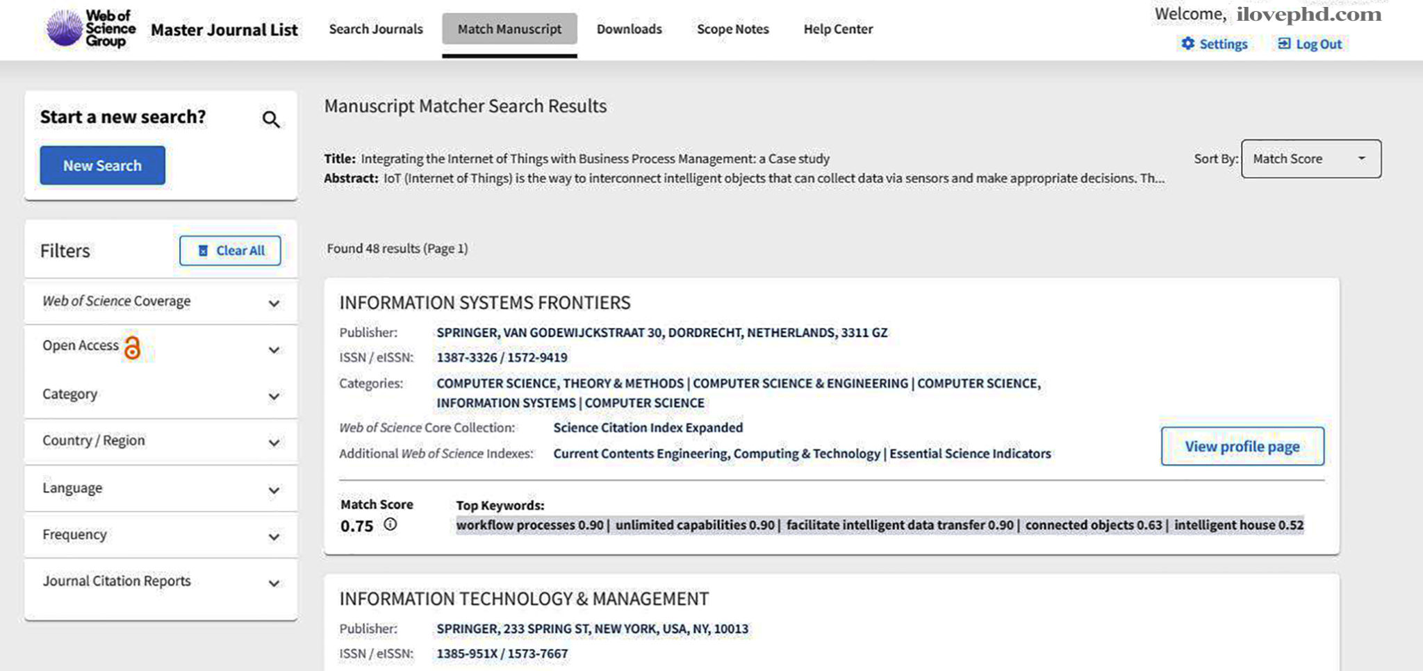 Master journal list home page