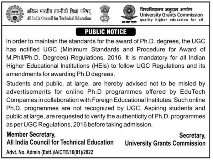 online phd ugc notice