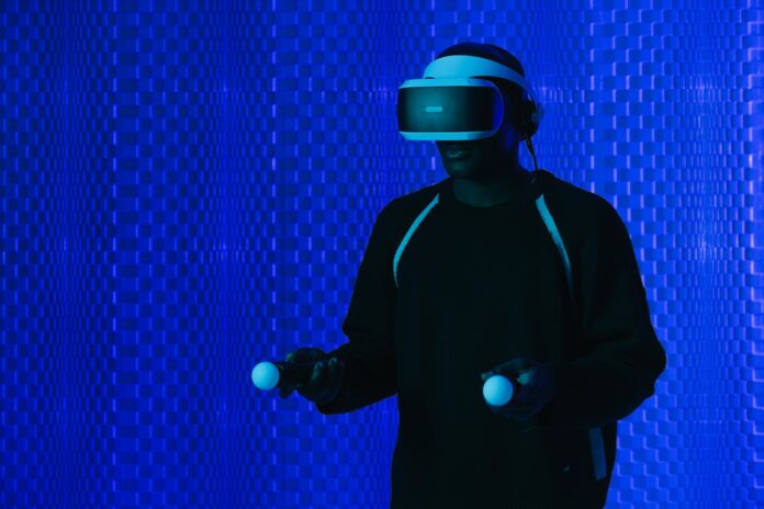 a man wearing a virtual reality headset