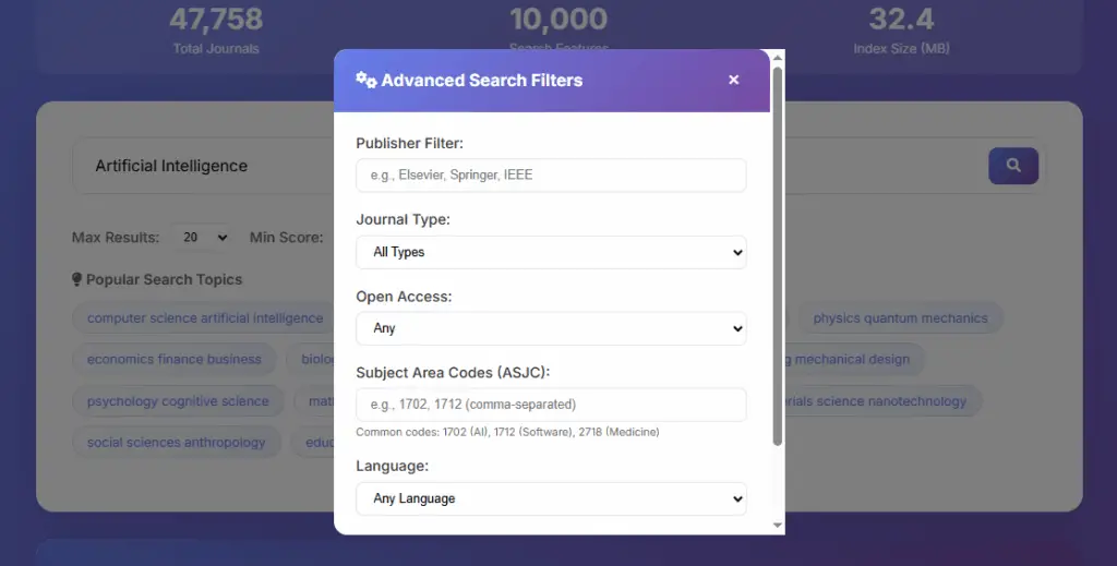 Scopus journal search